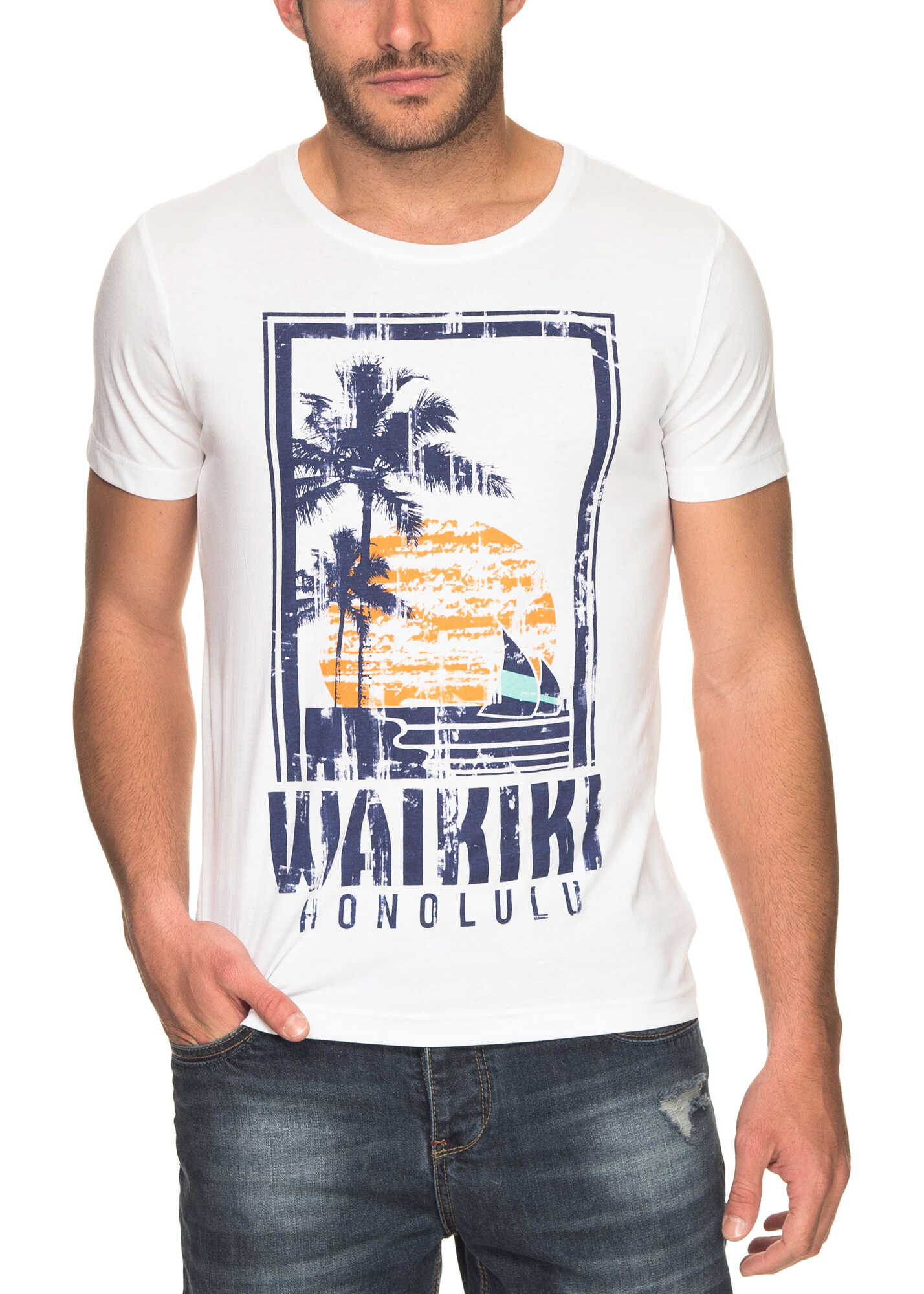 Tricou SUBLEVEL Men's Short Sleeved T Shirt In White Color White