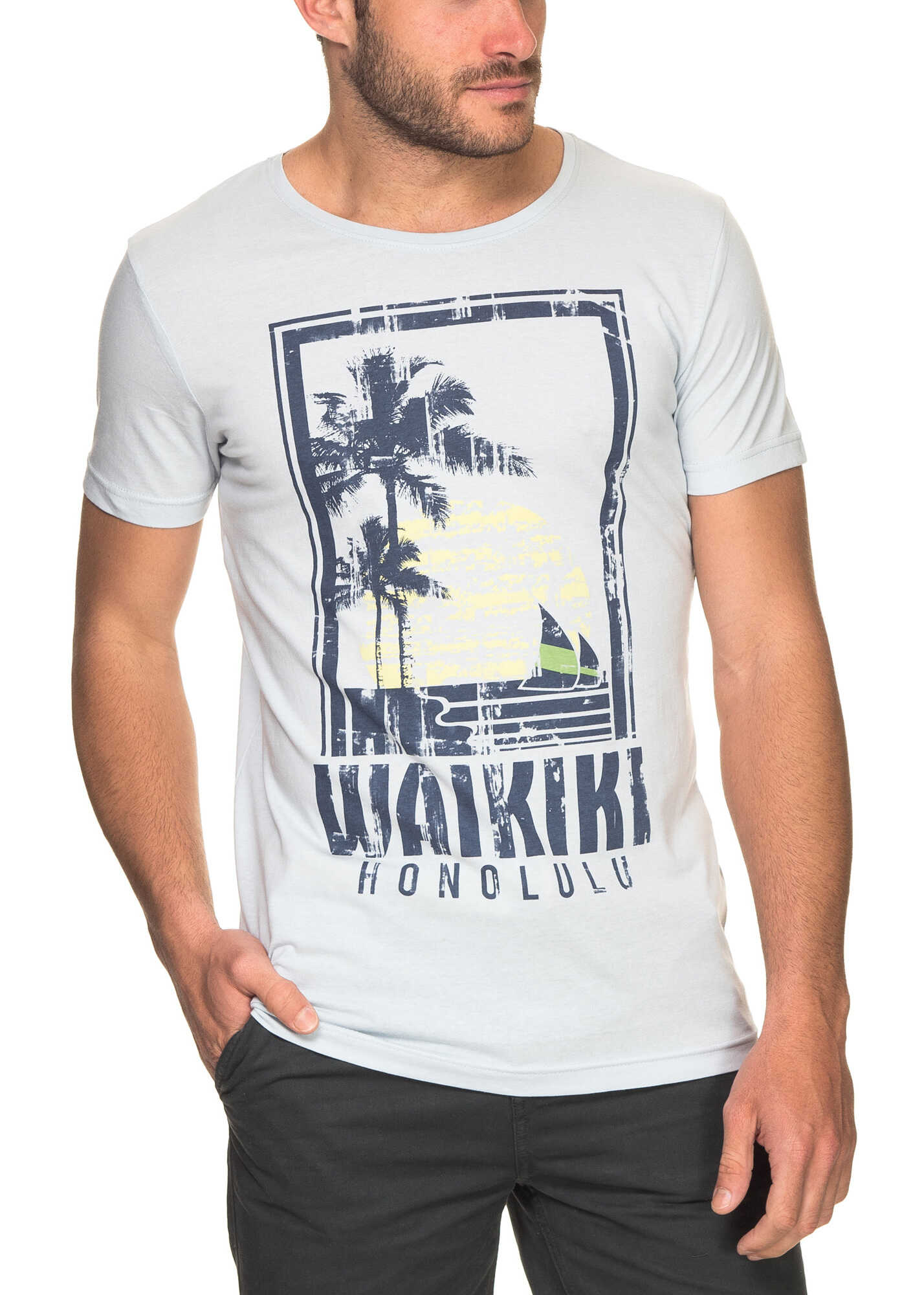 Tricou SUBLEVEL Men's Short Sleeved T Shirt In Haze Blue Haze Blue