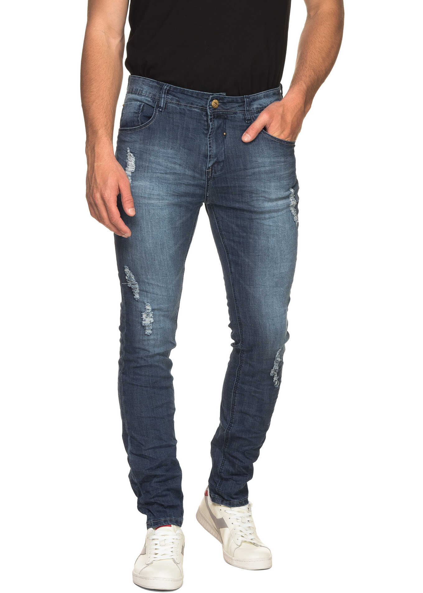 Blug SUBLEVEL Men's Denim Skinny Pants In Blue Color Middle Blue Denim