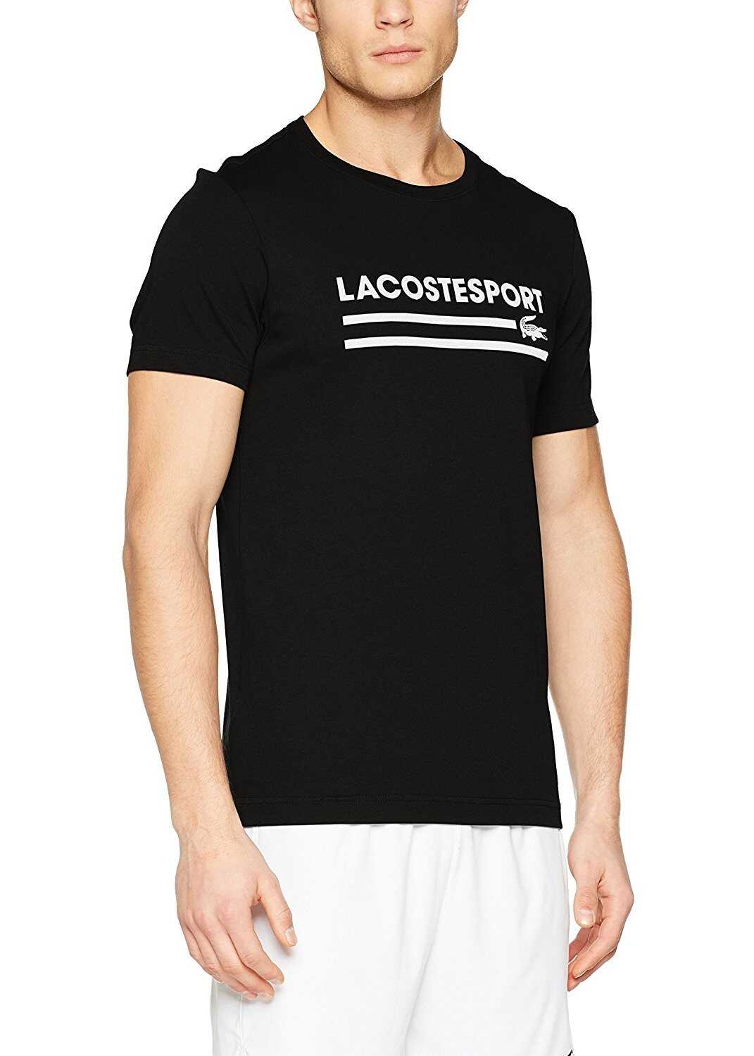 Tricou Lacoste Men's Black T Shirt With Logo Print 258 Noir-Blanc