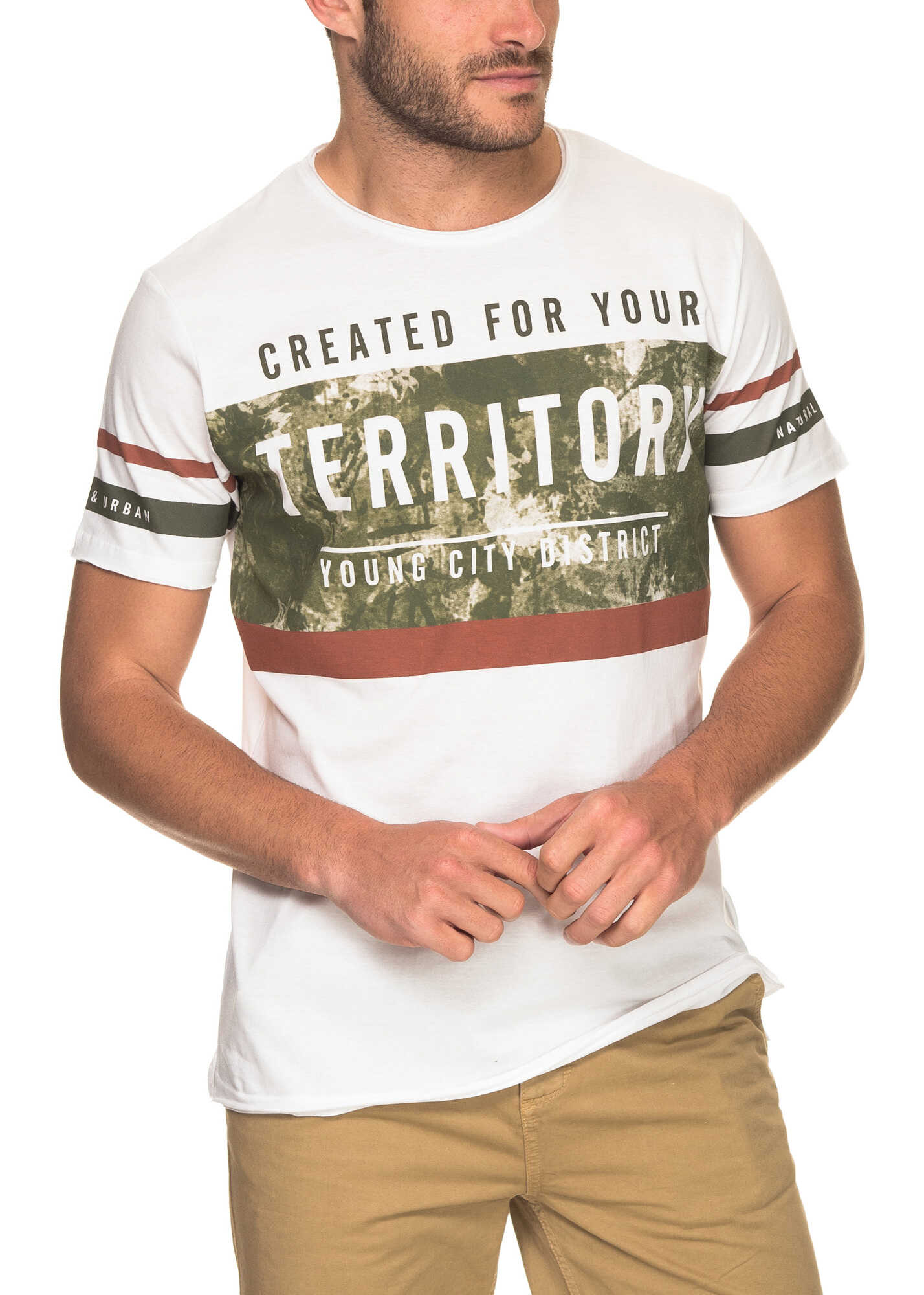 Tricou SUBLEVEL Men's Short Sleeved White T Shirt With Round Neck White