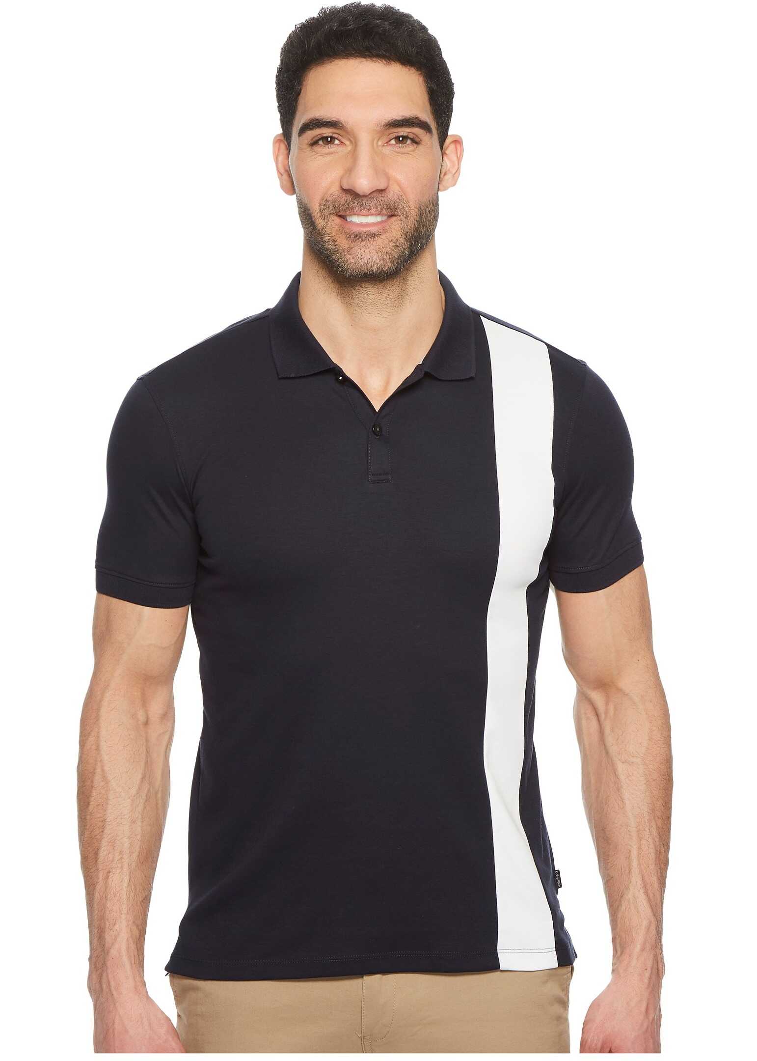 Tricou Calvin Klein Color Blocked Stripe Knit Polo Sky Captain Combo