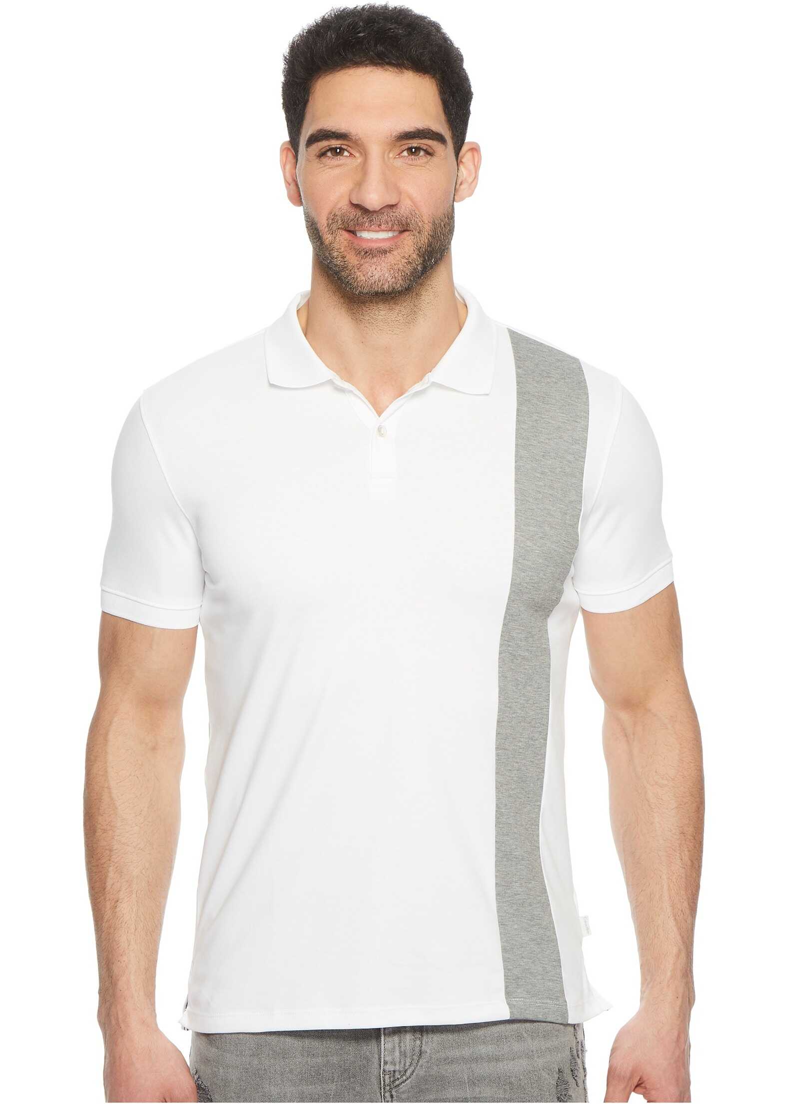 Tricou Calvin Klein Color Blocked Stripe Knit Polo Stand White Combo