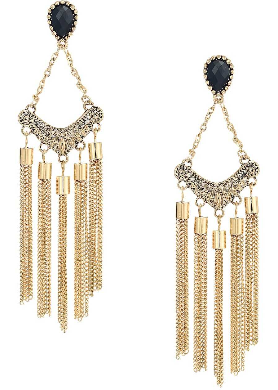 Cercel GUESS Stone Top Chain Fringe Linear Earrings Gold/Black