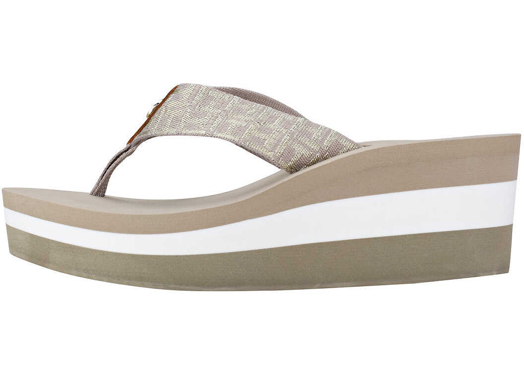 Platforma Tommy Hilfiger Metallic Mid Beach Sandal Wedges In Beige Beige