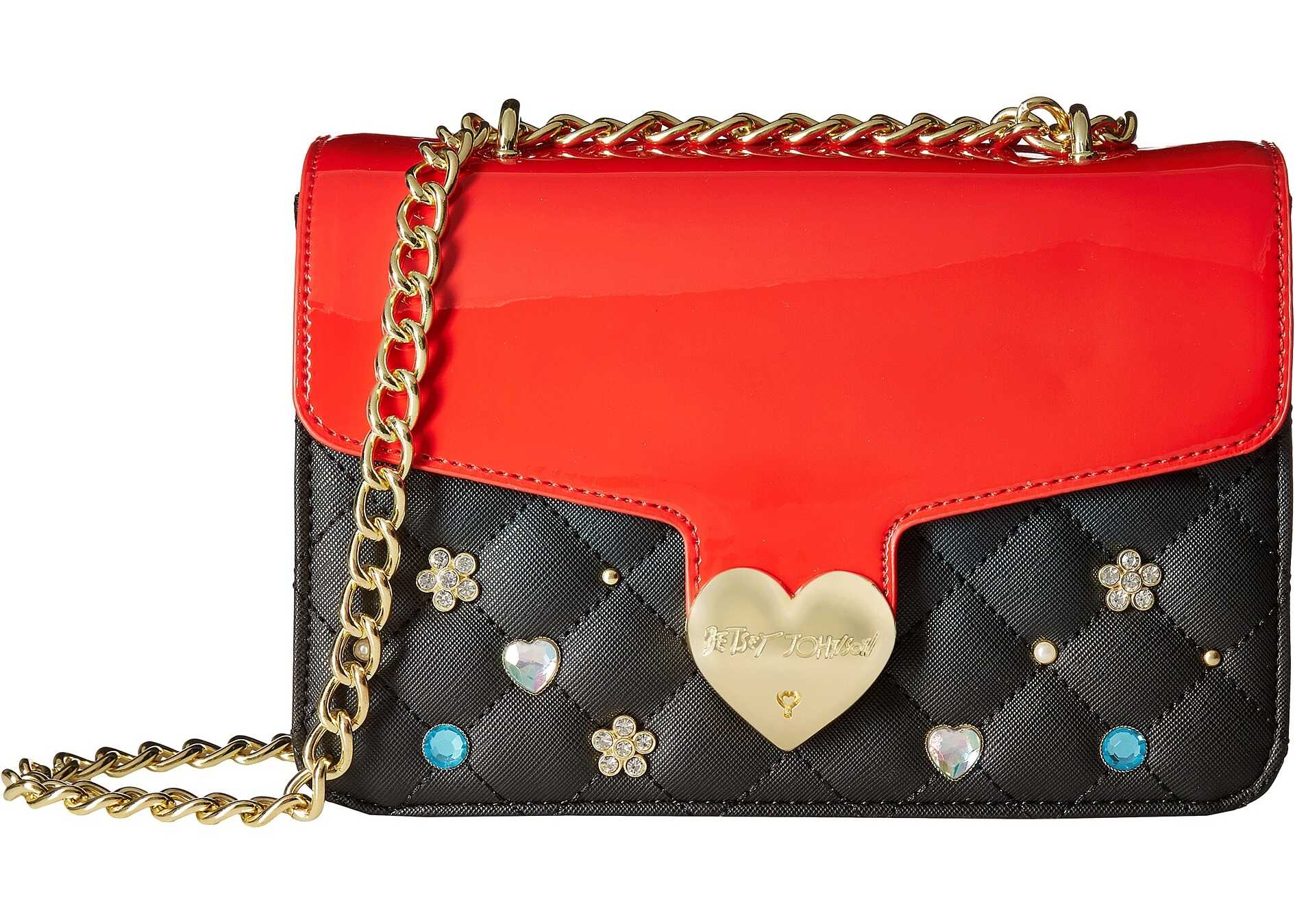 Geanta femei Betsey Johnson Quilted Shoulder Bag Black/Red