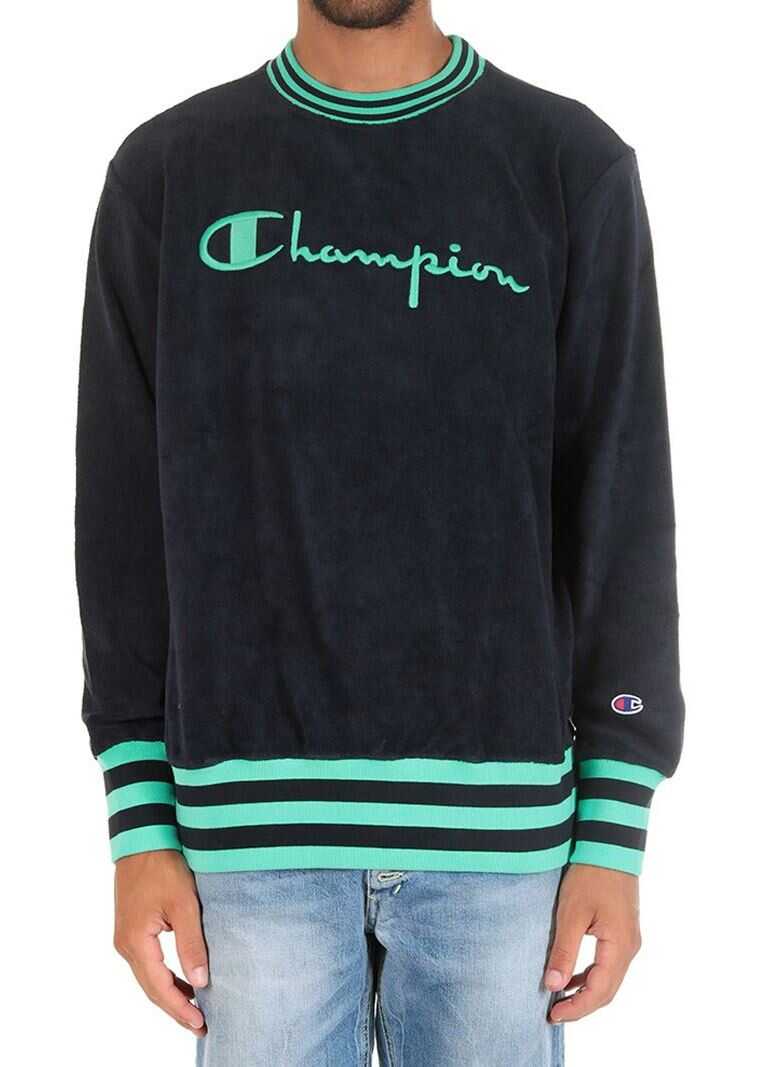 Bluza Champion Blue Striped Crewneck Sweatshirt With Logo Blue