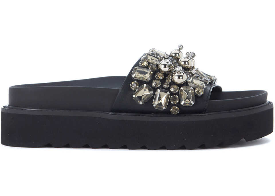 Sandala Steve Madden Pebbles Black Eco Leather Slipper With Crystals* Black