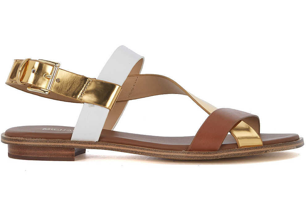 Sandala Michael Kors Mackay Gold White And Brown Leather Sandal* Gold