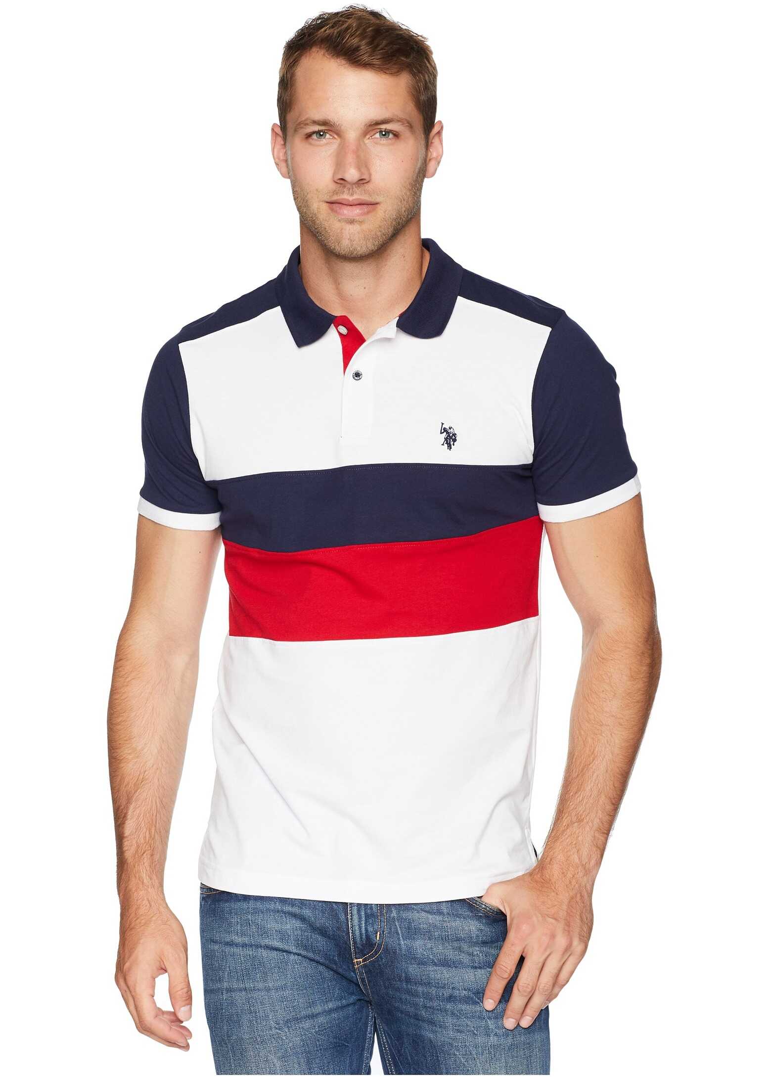 Tricou U.S. POLO ASSN. Slim Fit Chest Stripe Color Block Polo Shirt White