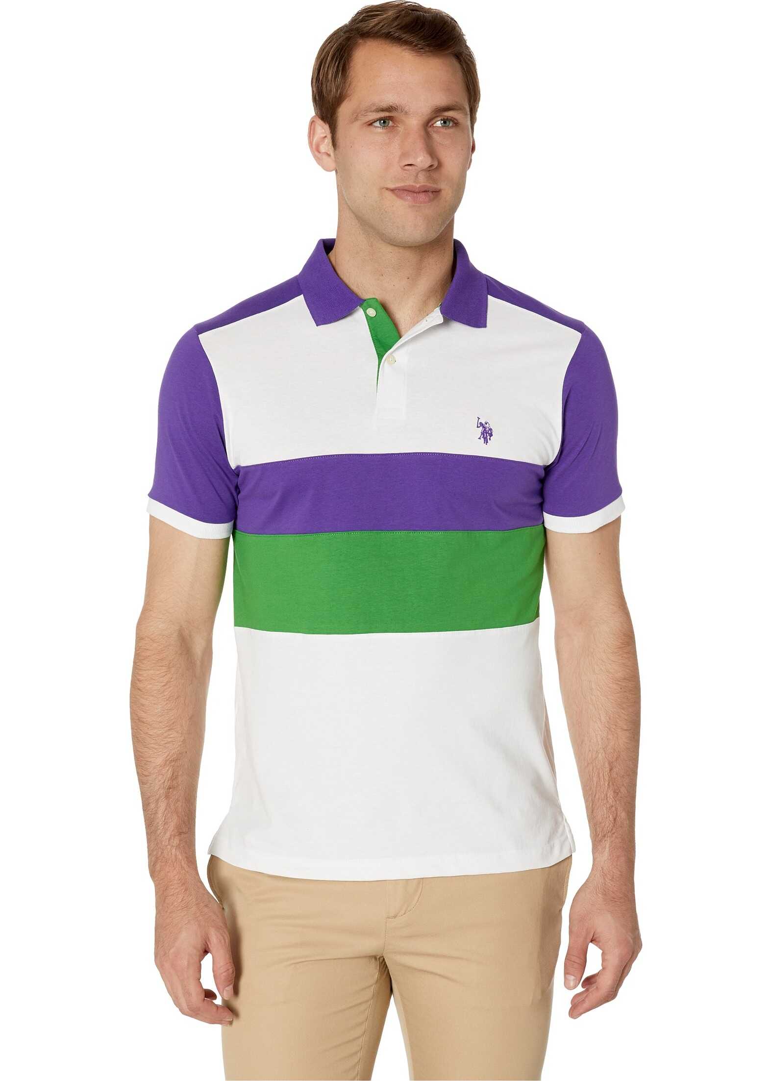 U.S. POLO ASSN. Slim Fit Chest Stripe Color Block Polo Shirt Purple Prince
