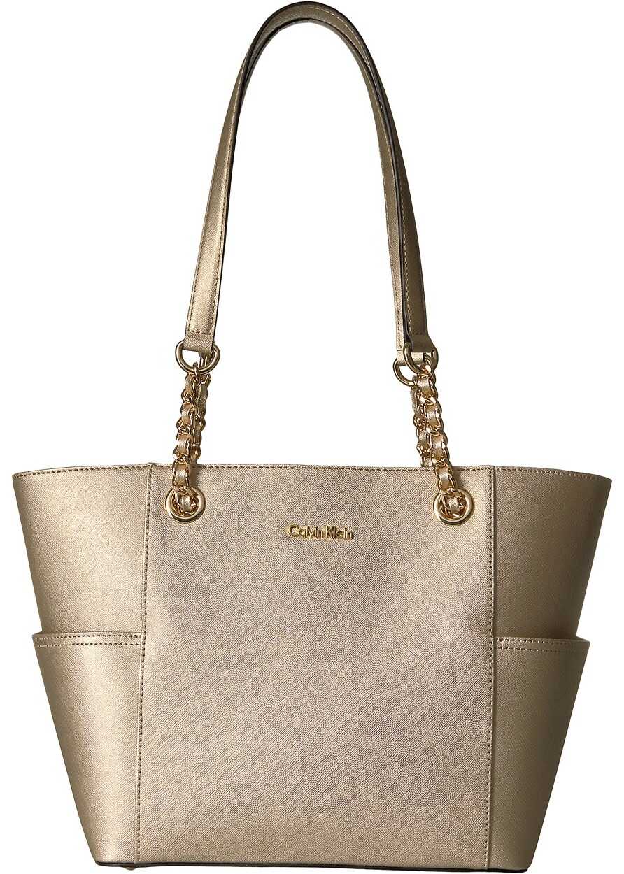 Geanta femei Calvin Klein Saffiano Chain Tote Pale Gold