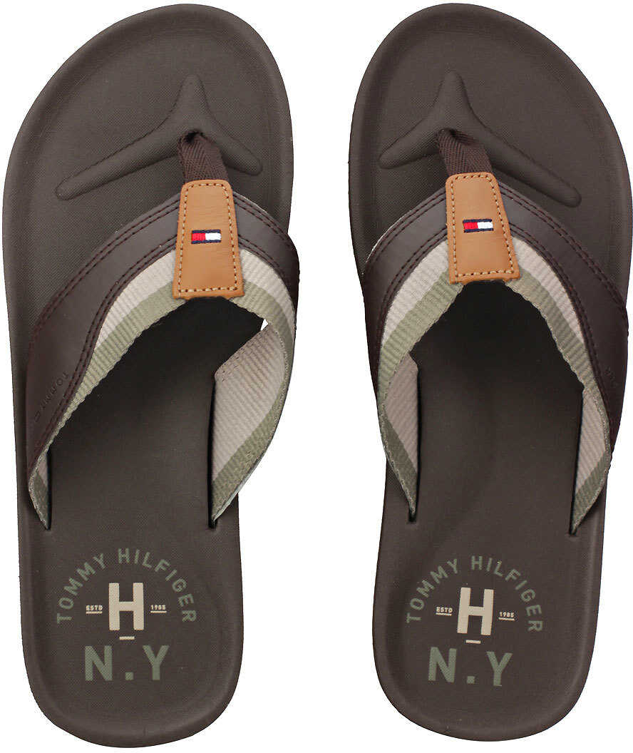 Slap Tommy Hilfiger Mix Webbing Beach Sandal Flip Flops In Coffee Bean* Brown