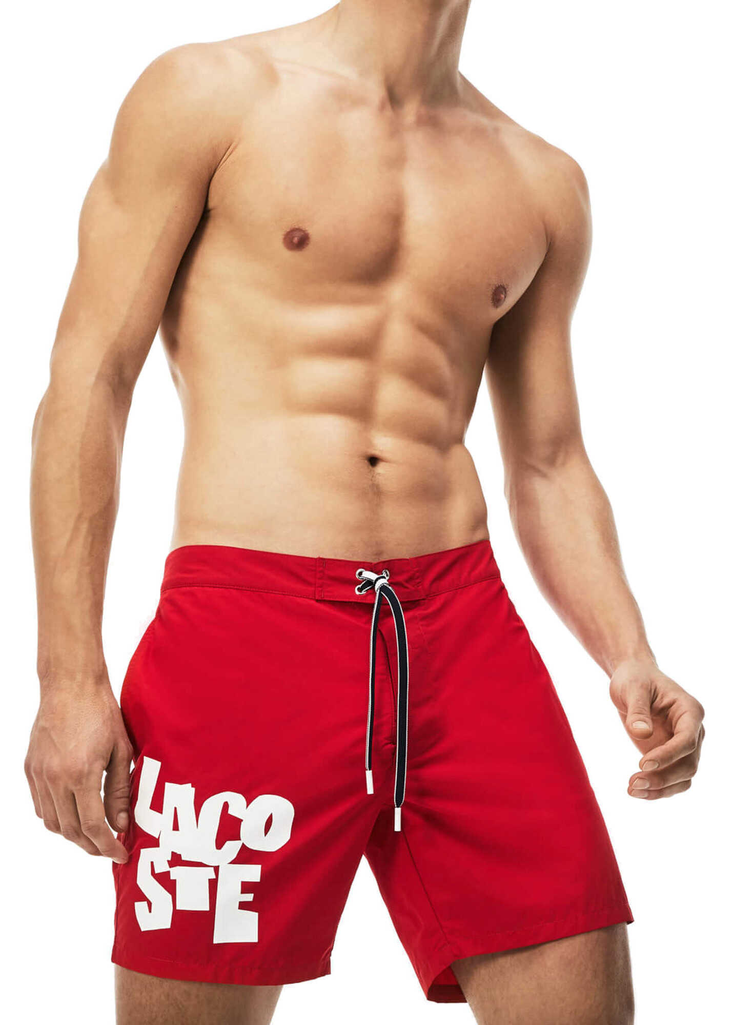 Sort Lacoste Men's Red Swimming Trunks With Lettering* PRl Toreador