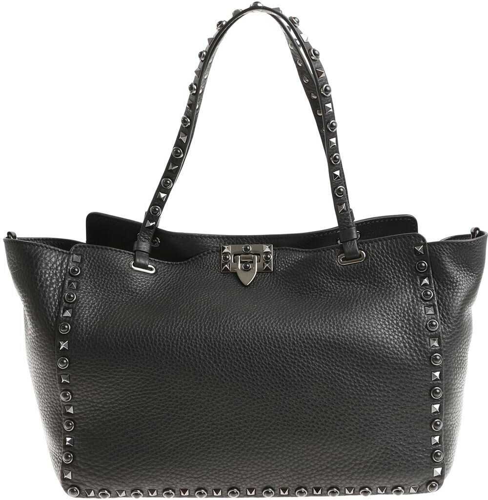 Geanta femei Valentino Garavani Black Rockstud Medium Handbag Black