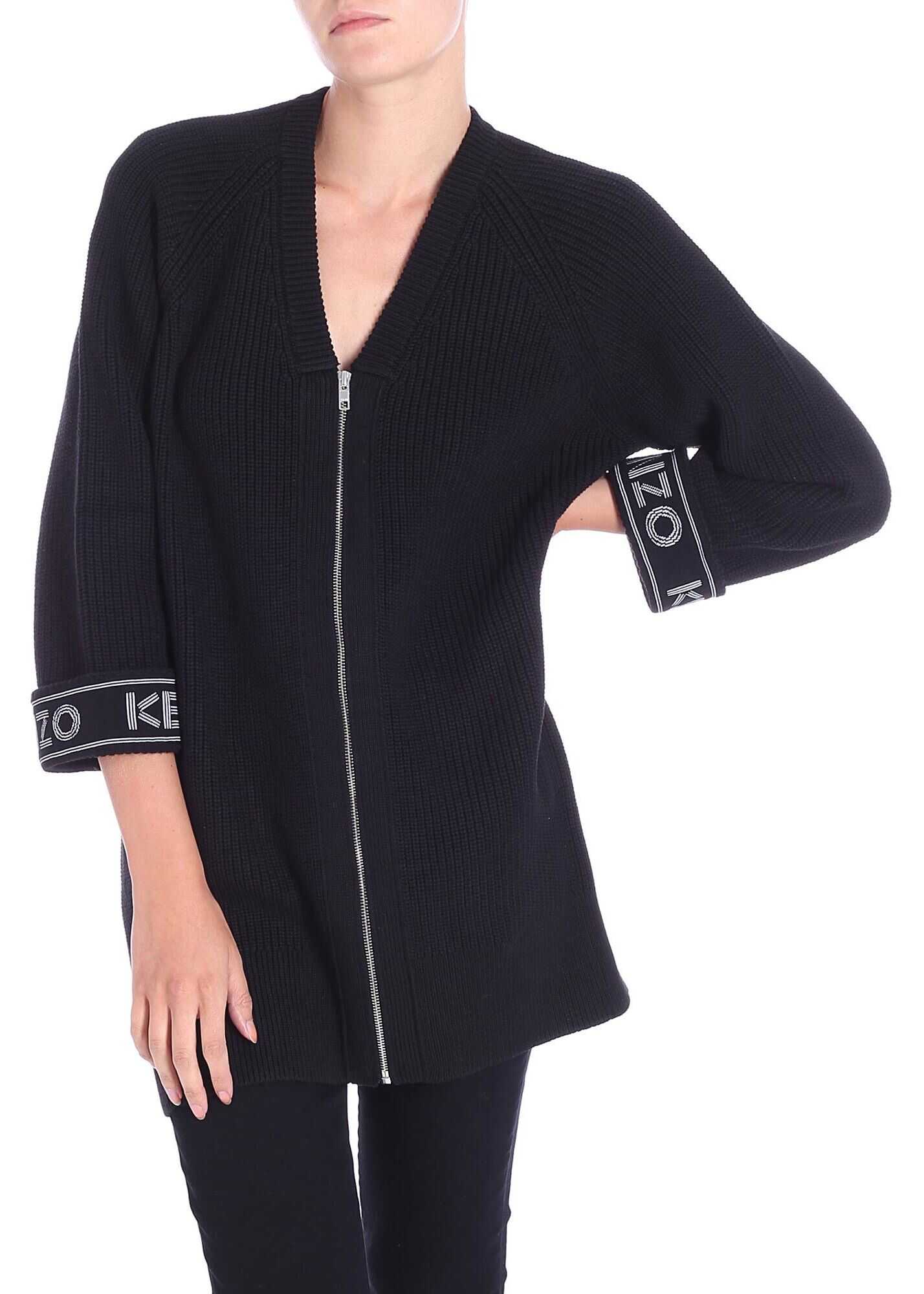Pulover Kenzo Black Knit Cardigan With Logo Black