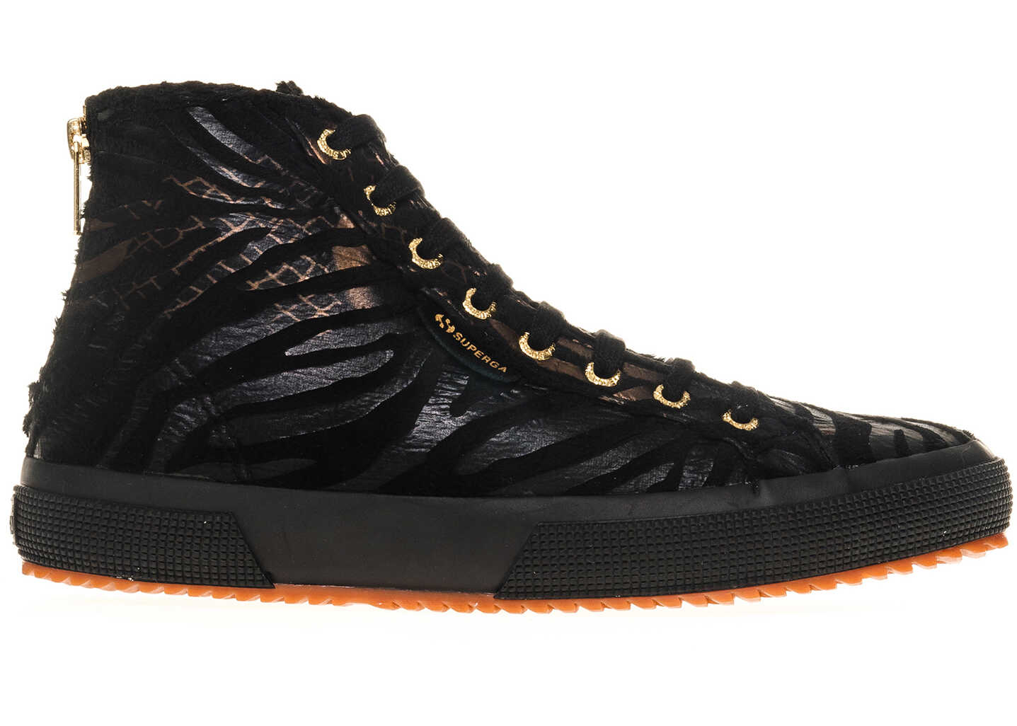 Tenis Superga Women's 2795 Fabric Zebra Black High Top Sneakers* Black-Bronze