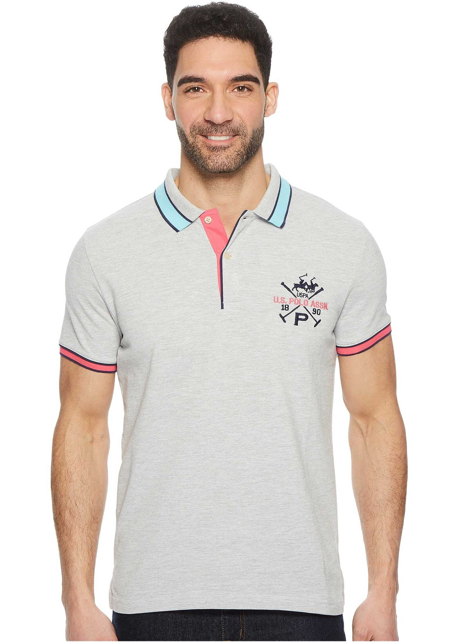 Tricou U.S. POLO ASSN. Short Sleeve Slim Fit Solid Pique Polo Shirt Light Heather Gray