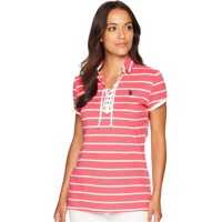 Tricouri Polo Lace-Up Striped Pique Polo Shirt Femei