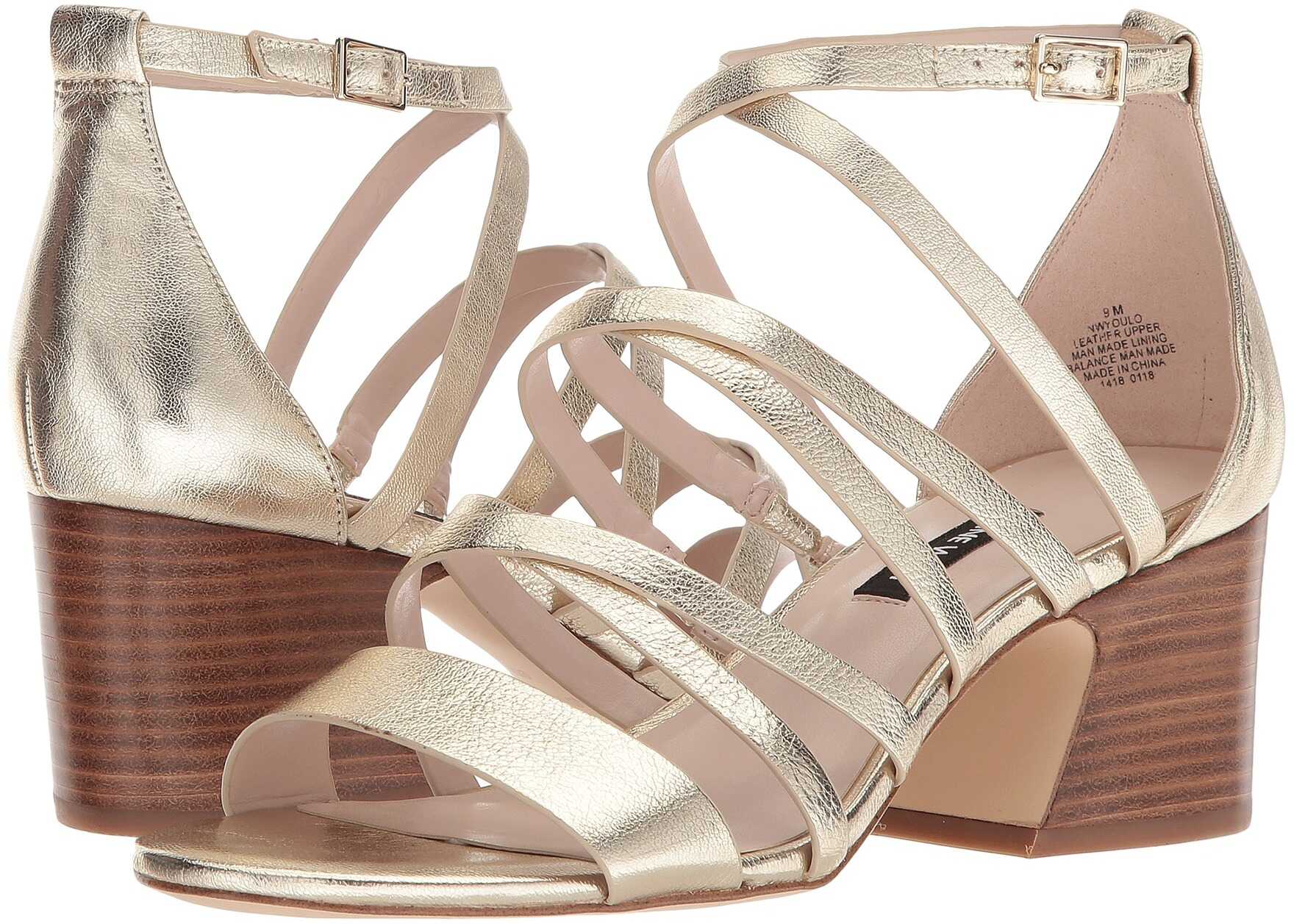 Sandala Nine West Youlo Strappy Block Heel Sandal Light Gold Metallic