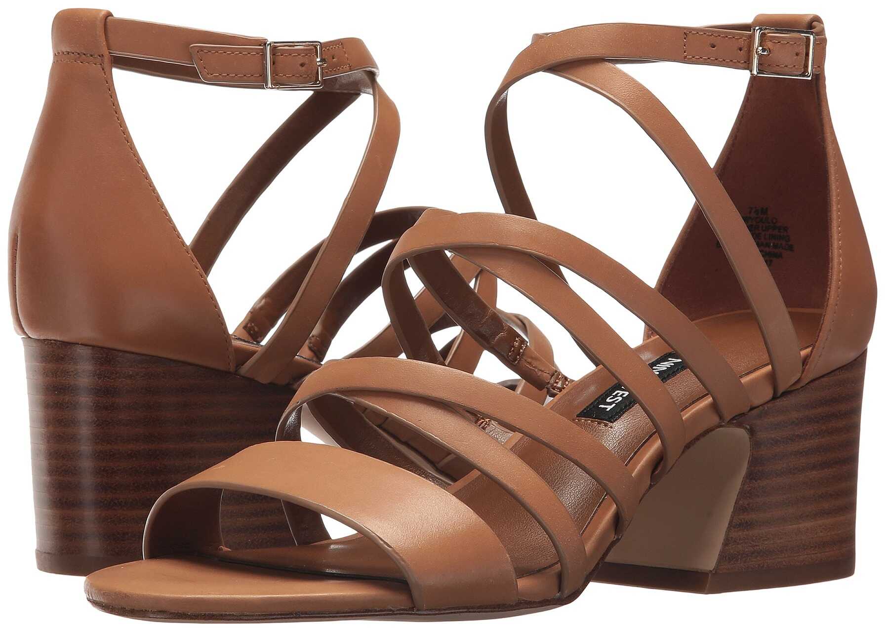 Nine West Youlo Strappy Block Heel Sandal Dark Natural Leather