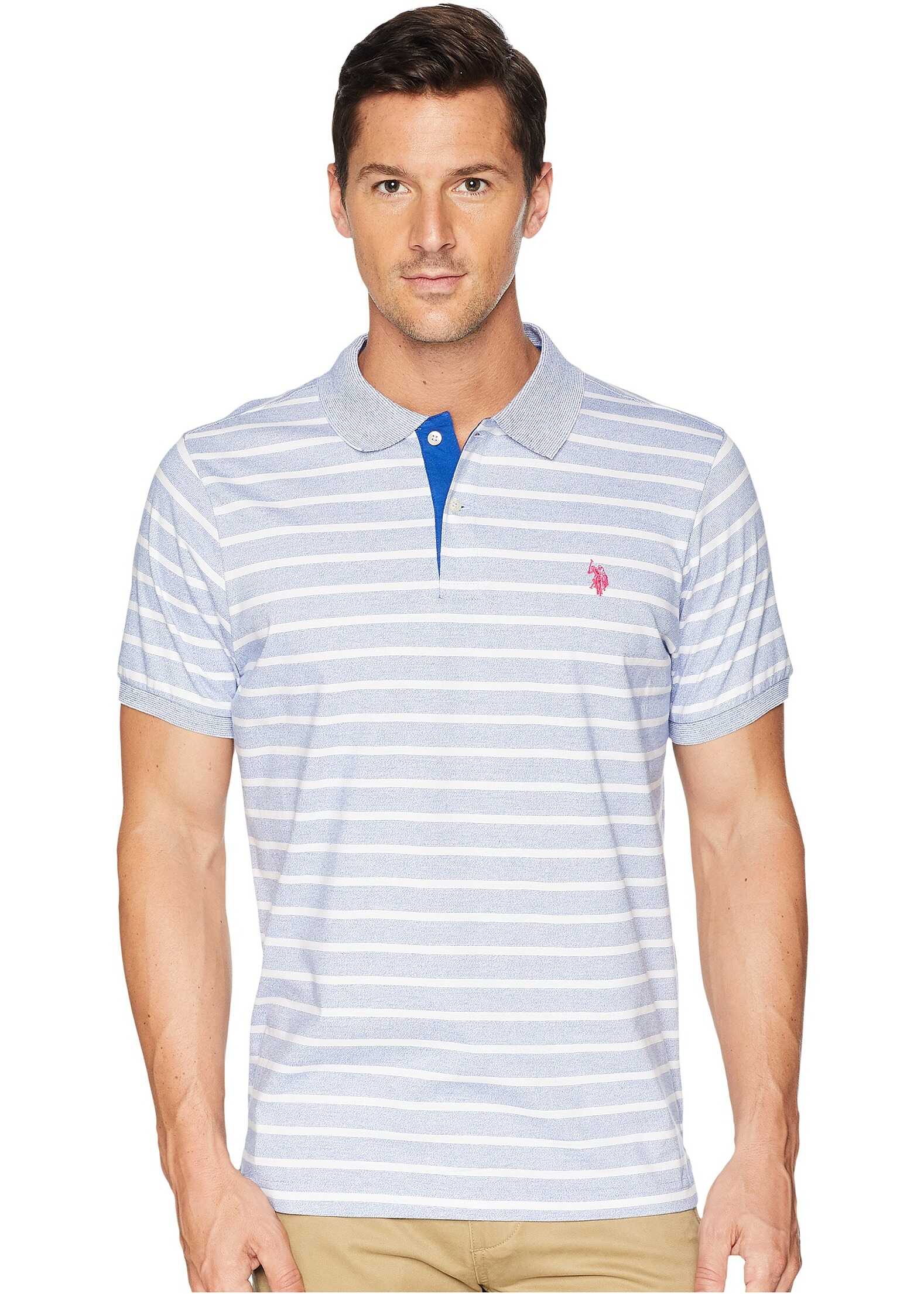 U.S. POLO ASSN. Marled Stripe Jersey Polo Shirt Blue Raft