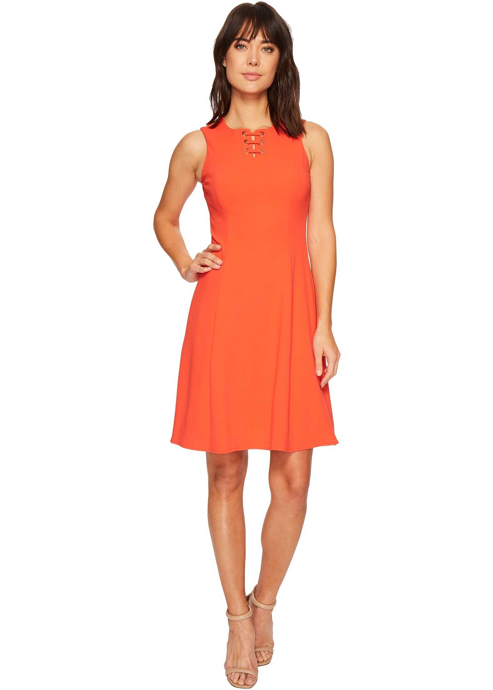 Ivanka Trump Scuba Crepe Sleeveless Fit and Flare with Hardware Cardinal