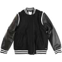 Jachete Wool Padded Leather Jacket With Leather Sleeves Baieti