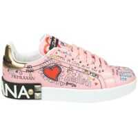 Tenisi & Adidasi Dolce & Gabbana Pink Printed Leather Portofino Sneakers