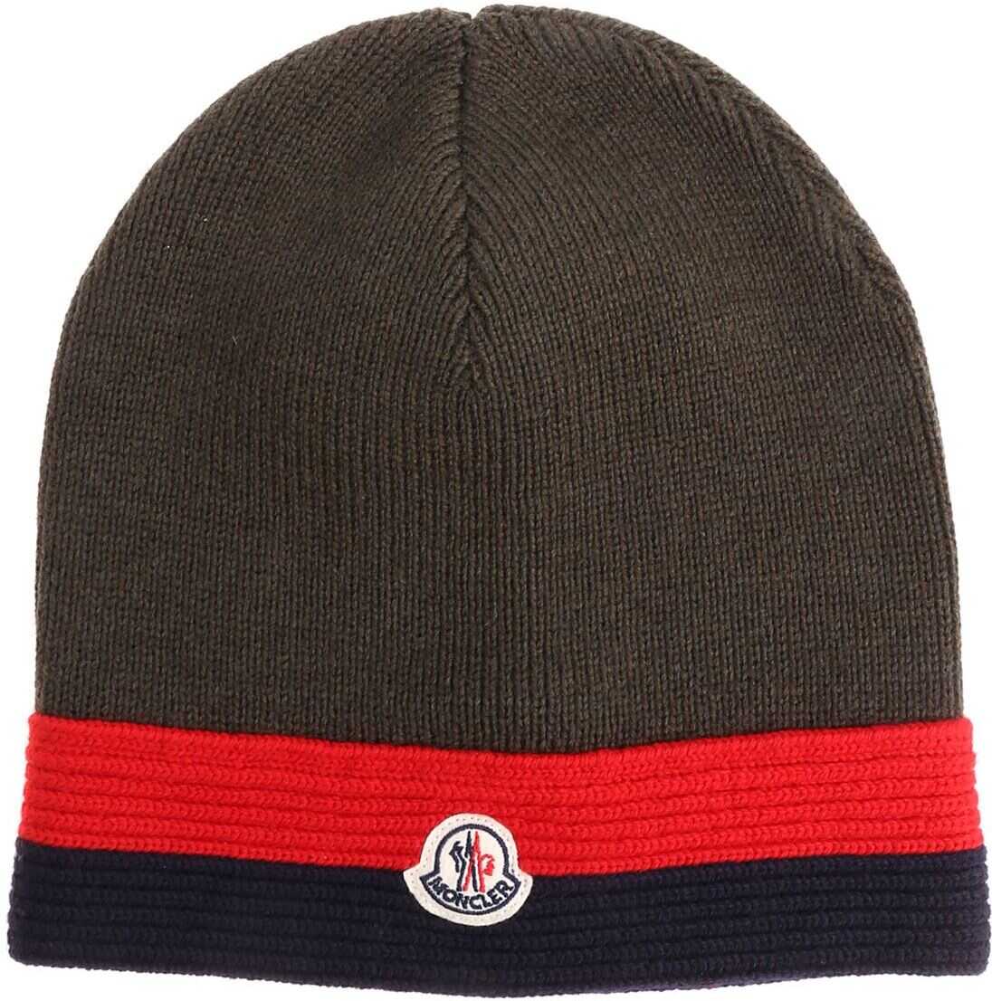 Moncler Kids Green Wool Beanie With Logo Green