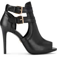 Sandale cu platforma Blaze Black Leather Ankle Boots With Buckles Femei