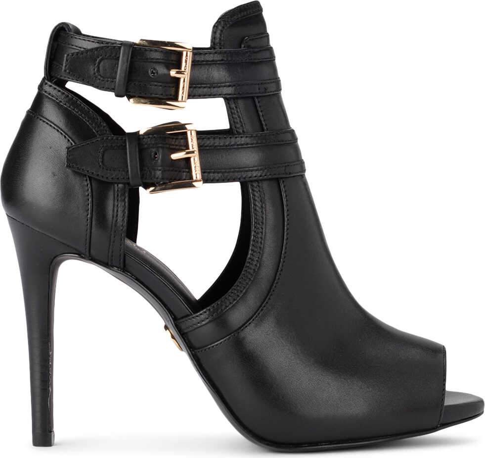 Michael Kors Blaze Black Leather Ankle Boots With Buckles Black