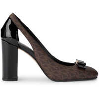 Pantofi cu Toc Carson Pump Brown Rubber Fabric And Black Patent Leather Decolletè. Side Opening And Black Patent Leather And Golden Bow. Femei