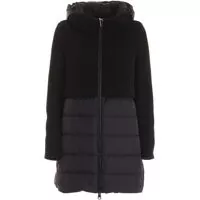 Jachete Black Technical Fabric And Wool Down Jacket Femei
