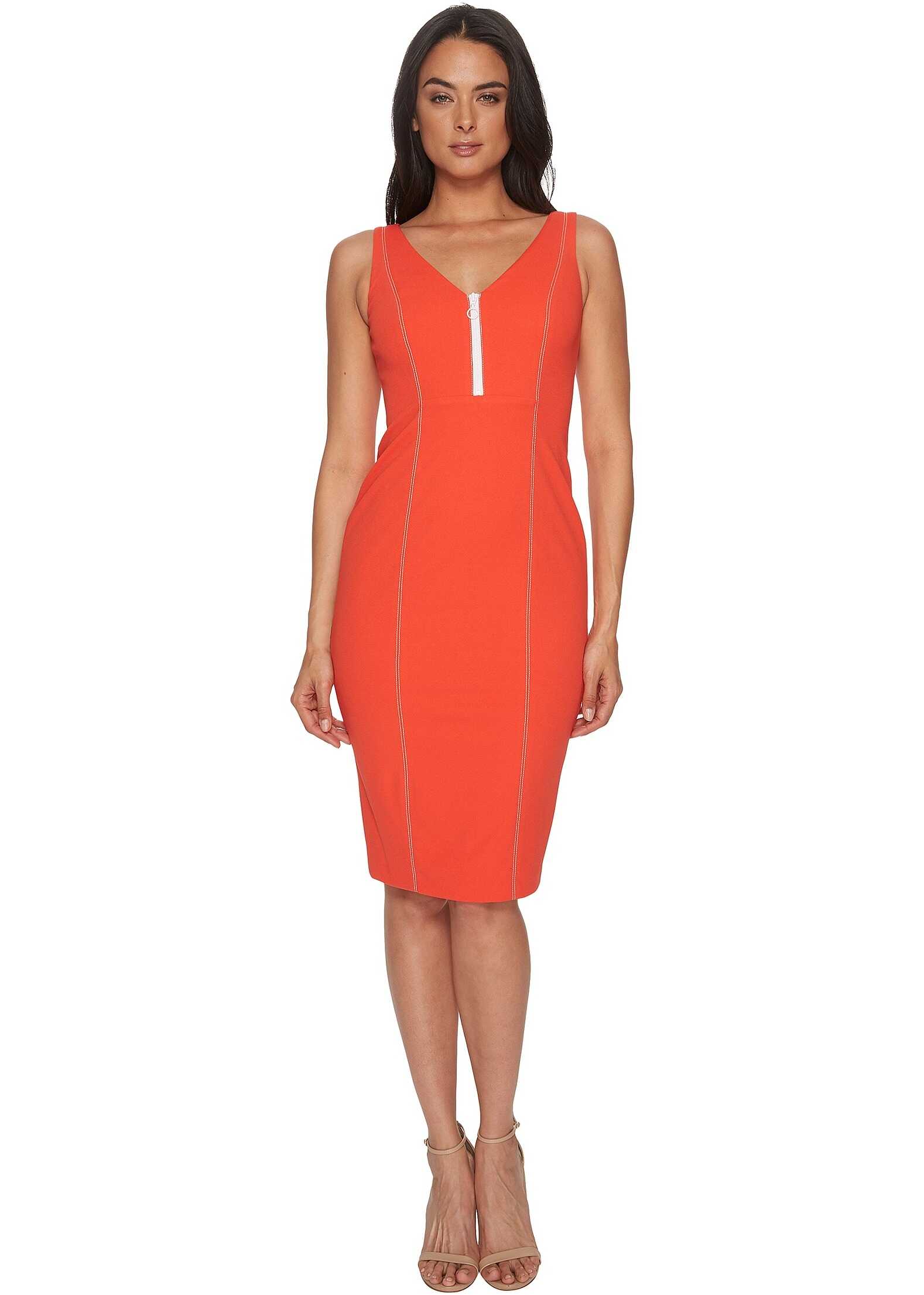 Donna Morgan Sleeveless Crepe V-Neck Dress with Front Zipper Scarlet Red