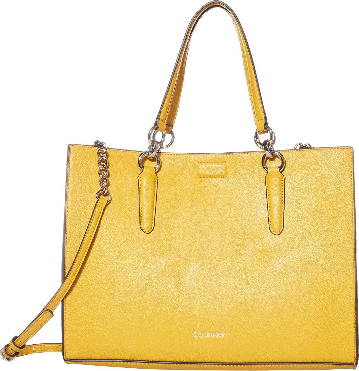 Calvin Klein Reversible East/West Novelty Box Tote Mustard/Walnut