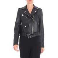 Geci de Piele Black Biker Jacket With Notch Lapels Femei