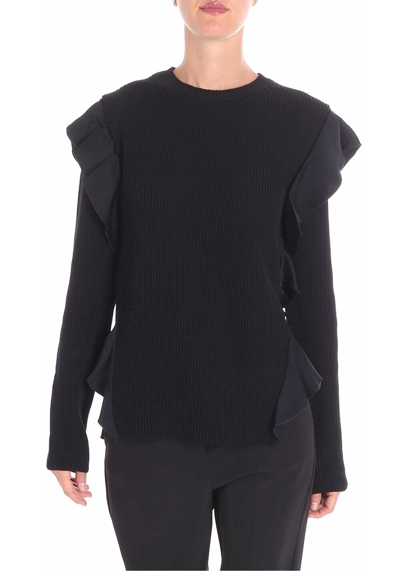 RED VALENTINO Fisherman Ribbed Sweater With Ruffles Black