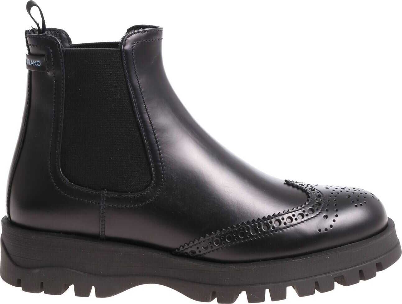 Prada Black Leather Chelsea With Top-Stitching Black