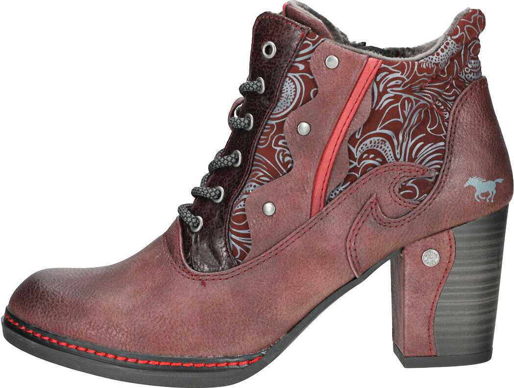 Mustang Side Zip Heel Shoe Ankle Boots In Burgundy Red