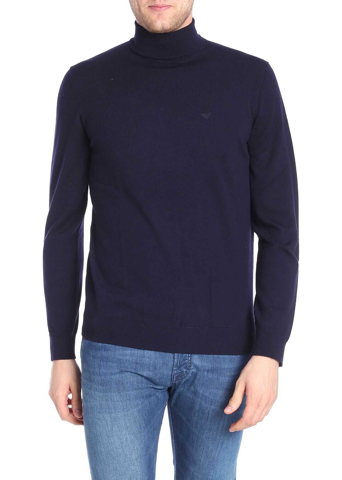 Emporio Armani Blue Turtleneck With Logo Blue