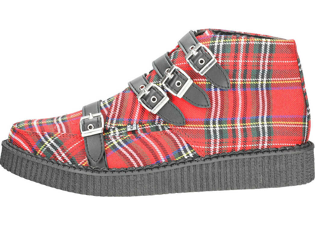 TUK T.u.k Pointed Creeper 4 Straps Unisex Boots In Red Tartan Red