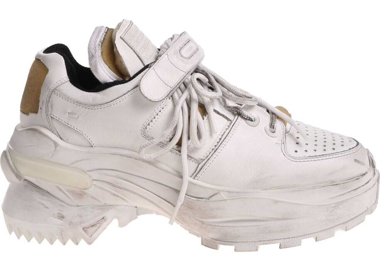 Maison Margiela Vintage Effect White Sneakers With Velcro White