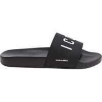Slapi Black Slippers With White Icon Print Barbati