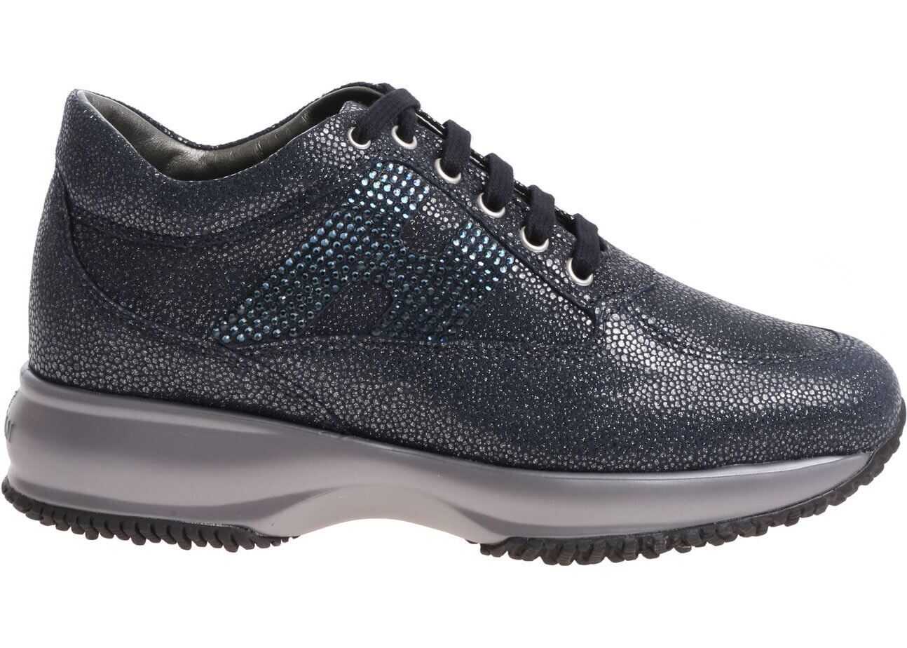 Hogan Interactive Blue Sneakers With Rhinestones Blue