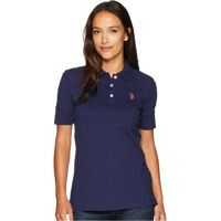 Tricouri Polo Short Sleeve Lace Yoke Solid Stretch Pique Polo Shirt Femei