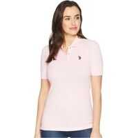 Tricouri Polo Short Sleeve Lace Yoke Solid Stretch Pique Polo Shirt Femei