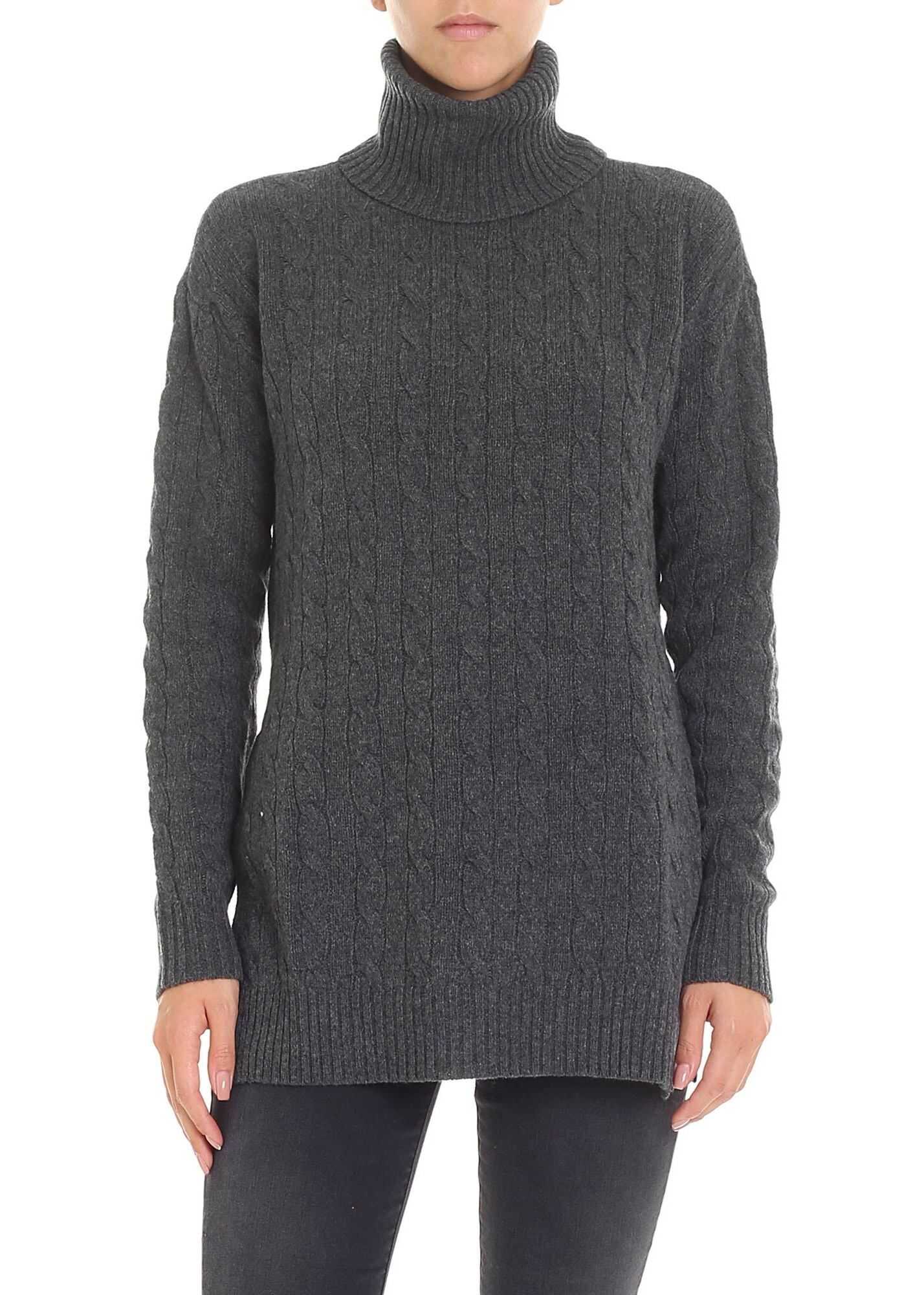 Ralph Lauren Anthracite Color Flared Turtleneck Gray