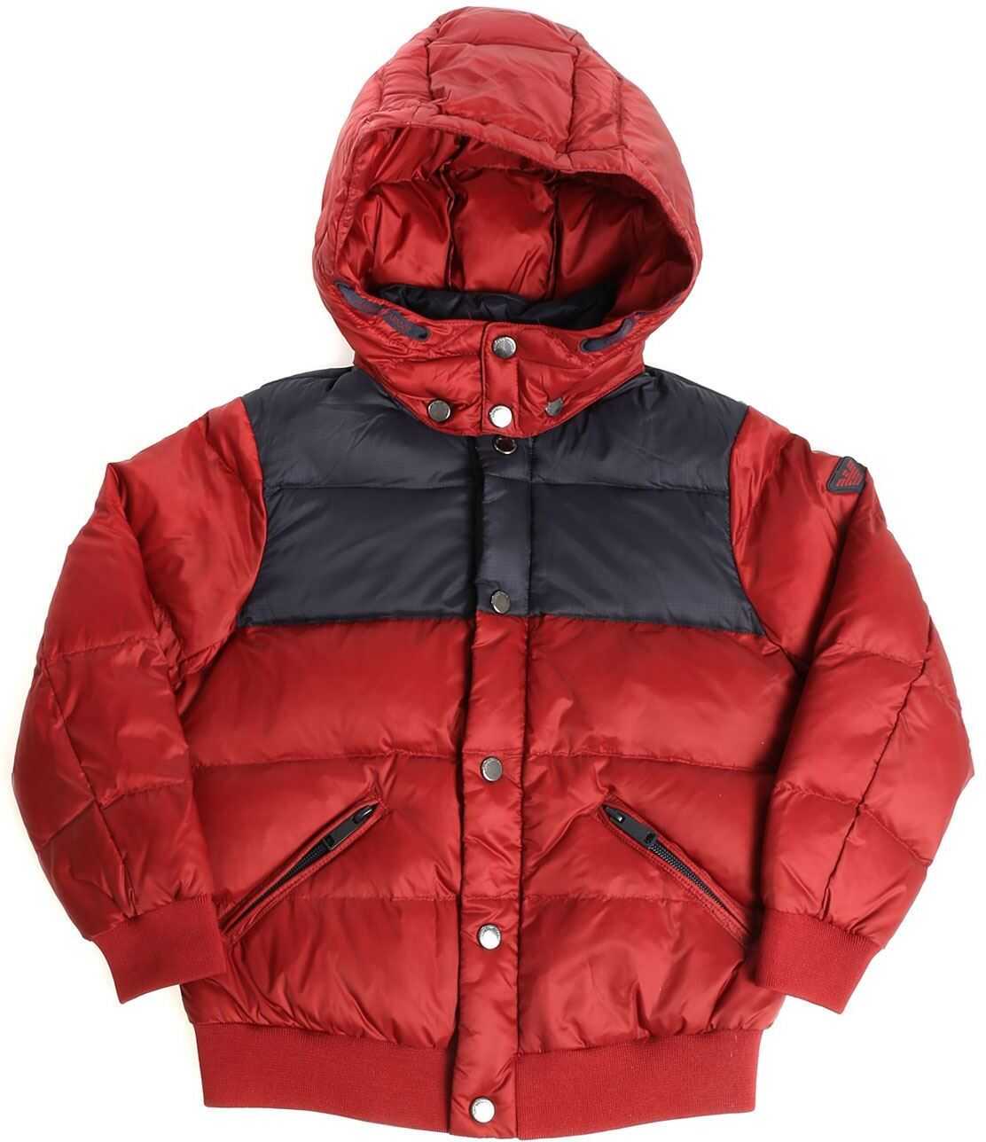 Emporio Armani Burgundy And Blue Quilted Dow Jacket Red