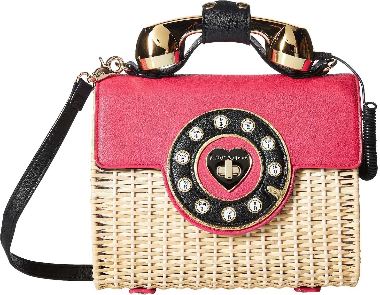 Betsey Johnson Wicker Phone Bag Magenta